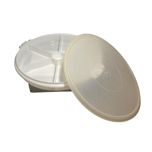 Tupperware White Divided Serving Tray With Lid 12" Round Plastic Party Platter - Picture 1 of 8